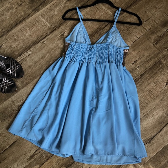 Tobi Blue Sequin Color-block Baby Doll Dress - Picture 2 of 10